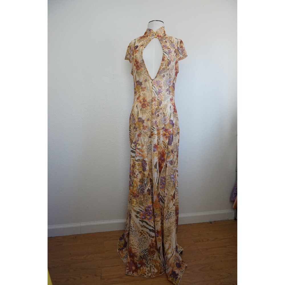 Y2k Grunge fairy indie sleaze Maxi Dress Jungle Animal Print Sheer Mesh size M/L